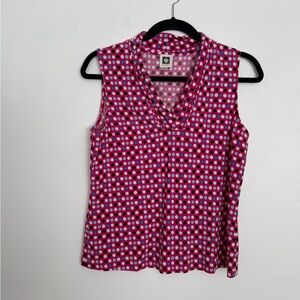 Anne Klein Pink and White Polka Dot Sleeveless Blouse